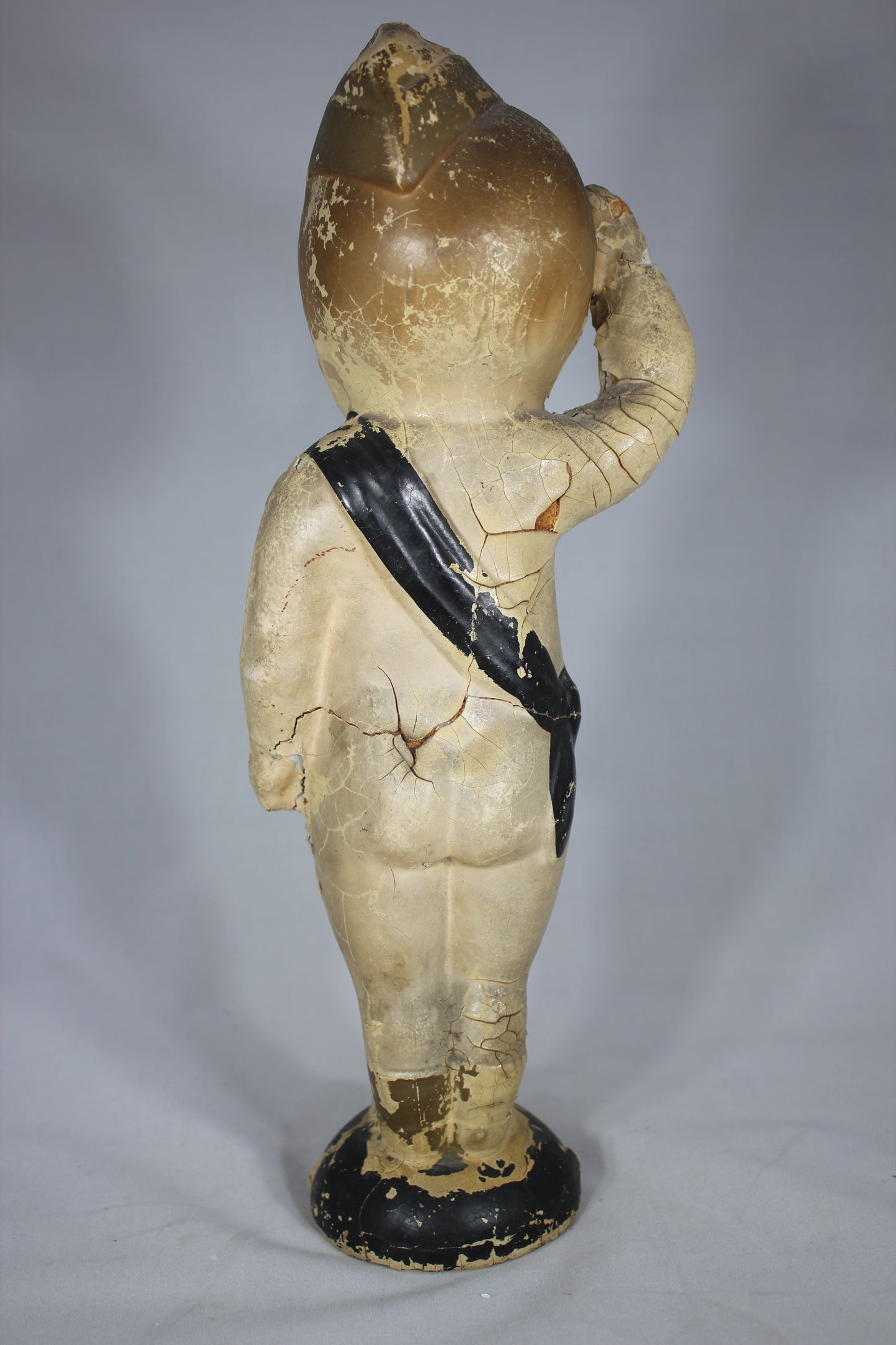 Antique Saluting Kewpie 13" Composition Doll with Military Hat and Blue Sash, 1920s