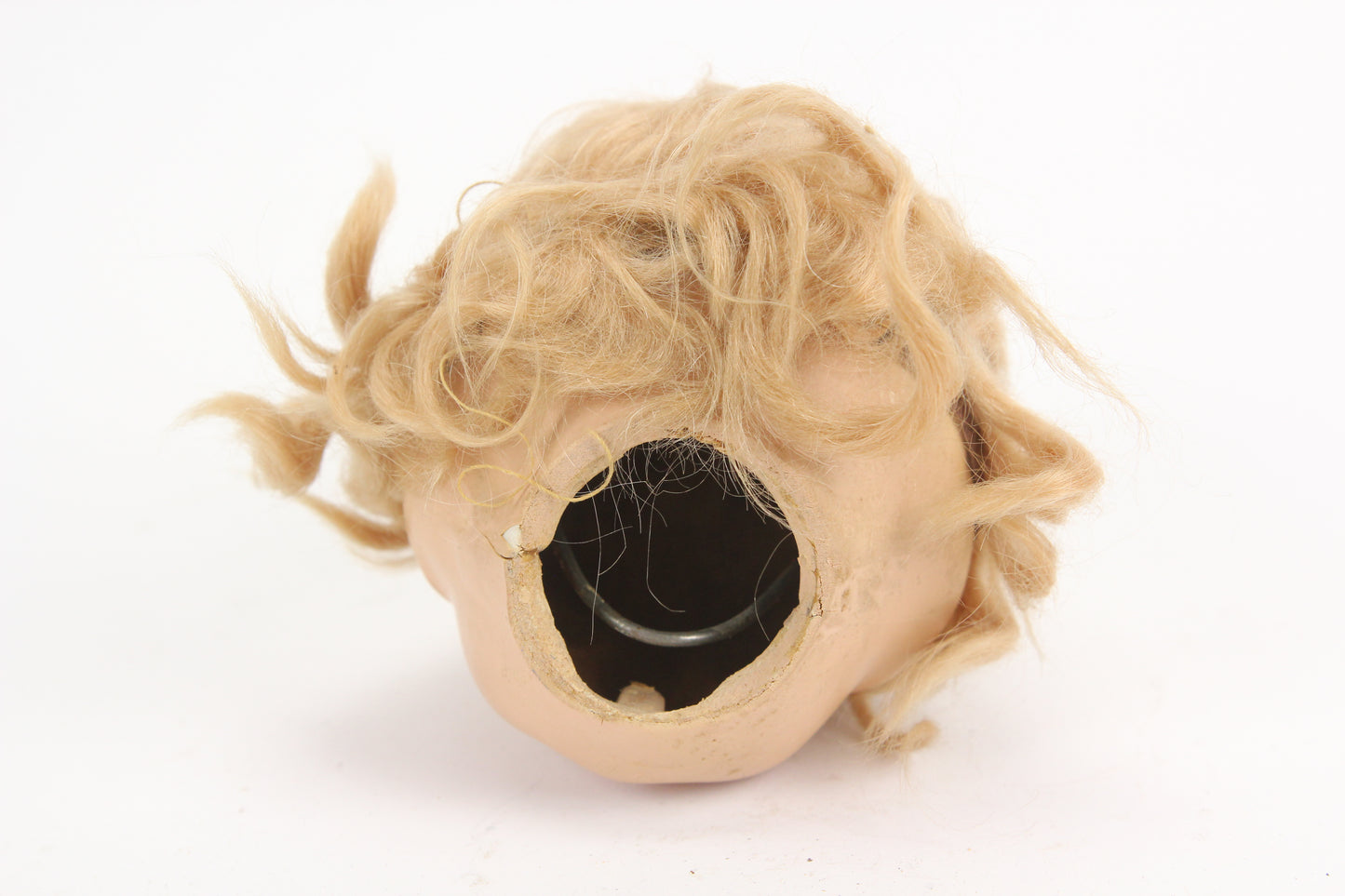 Composition Baby Girl Doll Head with Worn Blonde Wig