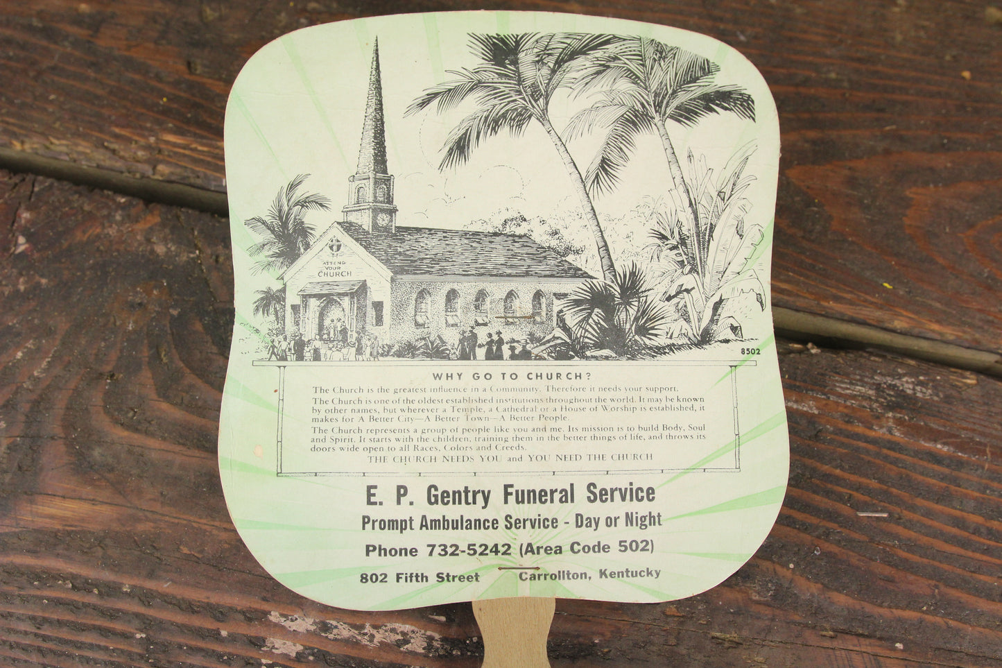 E.P. Gentry Funeral Service, Carrollton, Kentucky Advertising Church Fan