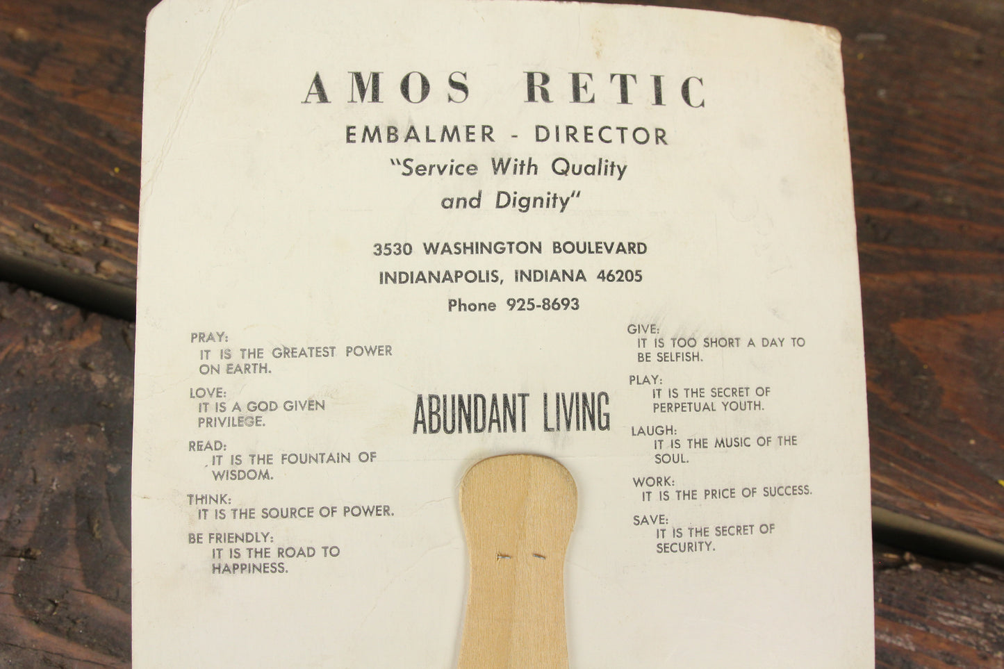 McCane Retic Mortuary Inc. & Amos Retic, Embalmer, Indianapolis, IN Advertising Church Fan