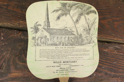 Willis Mortuary, Indianapolis, Indiana Advertising Church Fan with Writing
