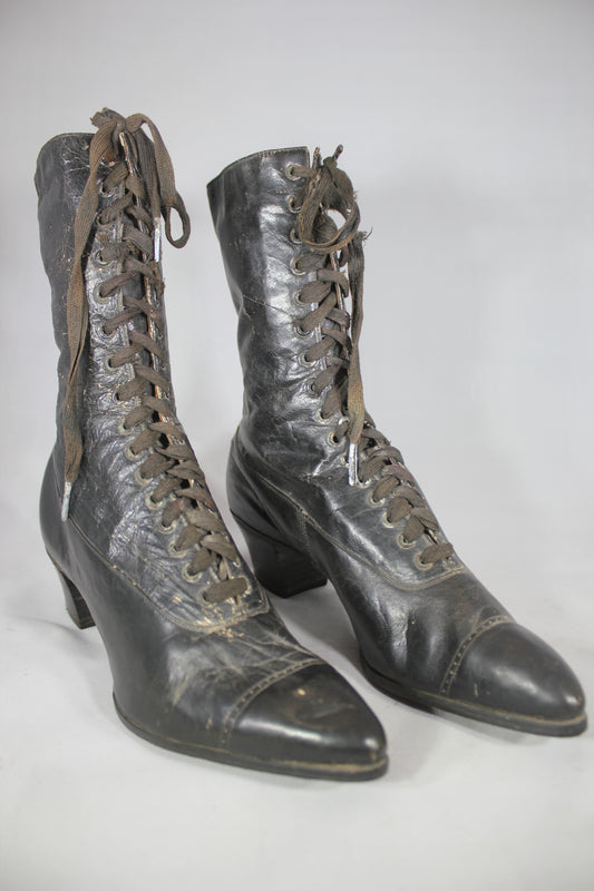 Victorian Lace-Up Black Leather Women's Boots, High-Top Shoes, by Hamilton Brown Shoe Co.