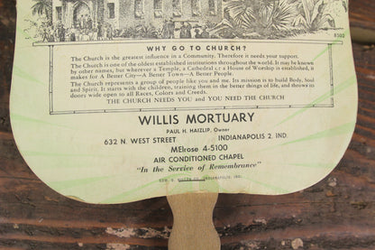 Willis Mortuary, Indianapolis, Indiana Advertising Church Fan with Writing
