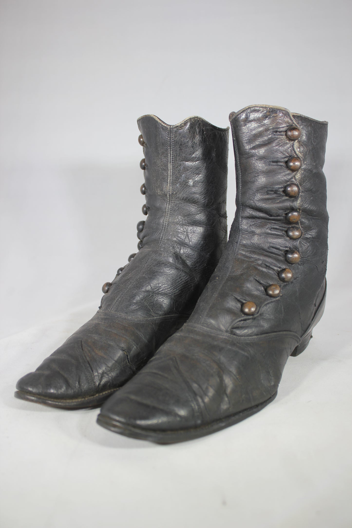 Victorian Button-Up Black Leather Women's Boots, High-Top Shoes