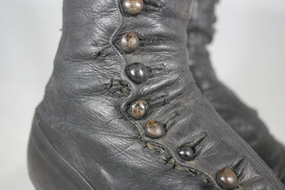 Victorian Button-Up Black Leather Women's Boots, High-Top Shoes