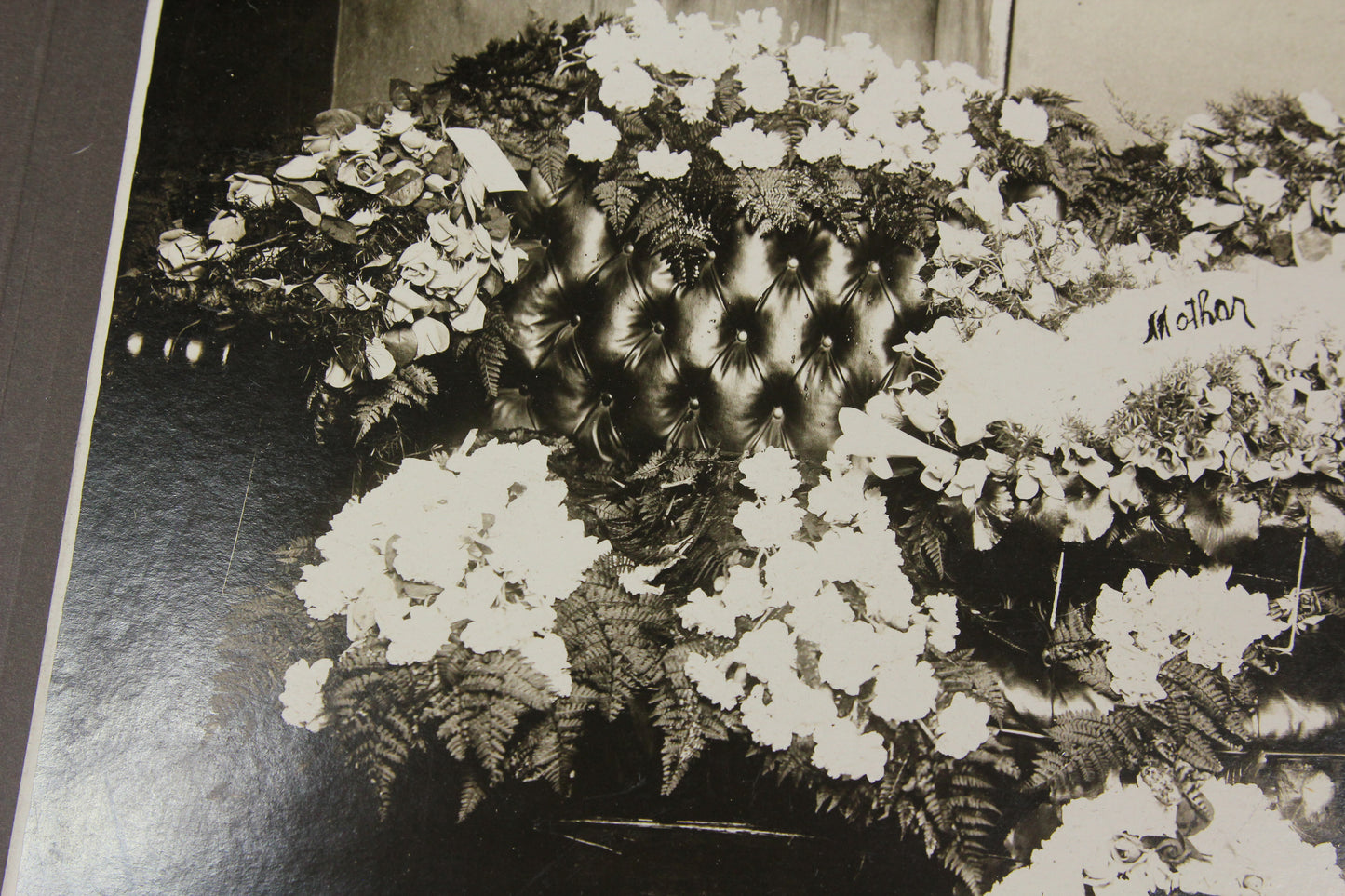 Antique Matted Funeral Flower Arrangement Photograph for Mother, Dated May 10th, 1913