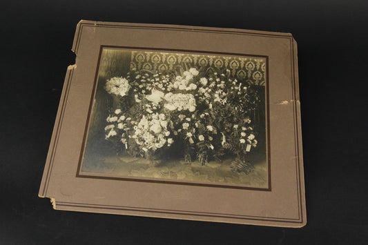 Antique Matted Funeral Flower Arrangement Photograph for "Our Papa"