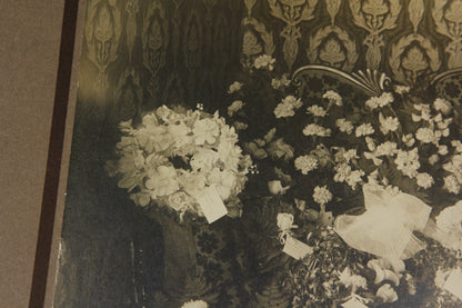 Antique Matted Funeral Flower Arrangement Photograph for "Our Papa"