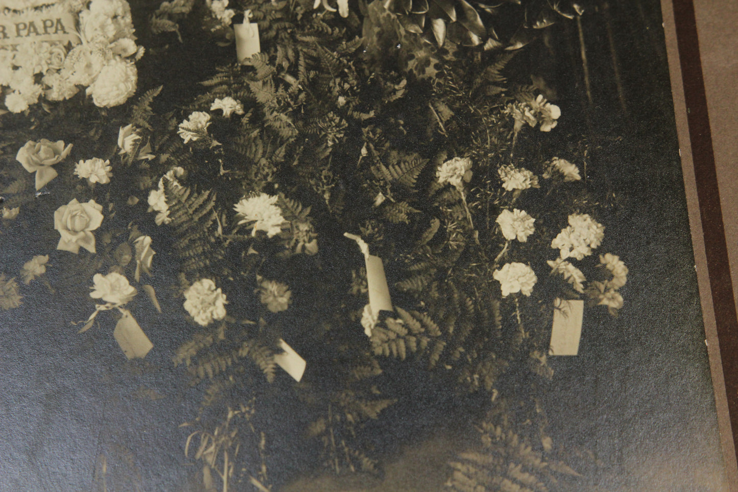 Antique Matted Funeral Flower Arrangement Photograph for "Our Papa"