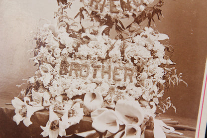 Antique Cabinet Card Funeral Flower Arrangement Photograph for Deceased Brother & Friend