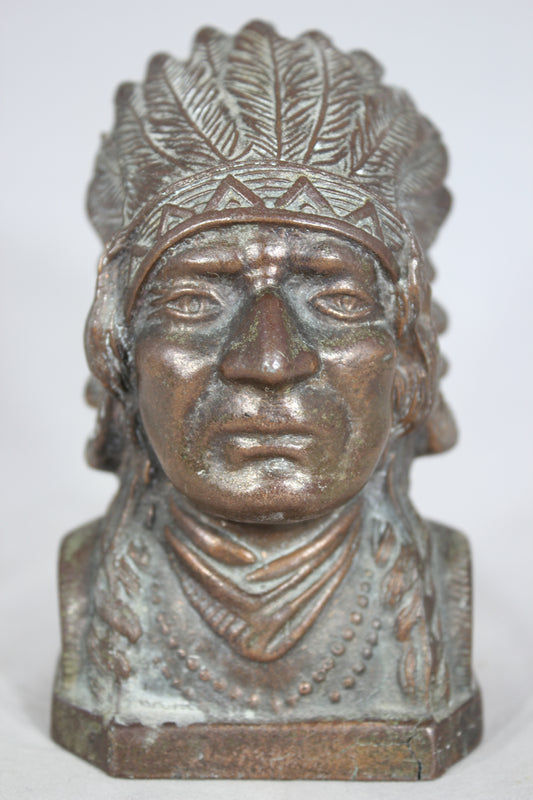 Bronzed Metal Native American Indian Chief Coin Bank