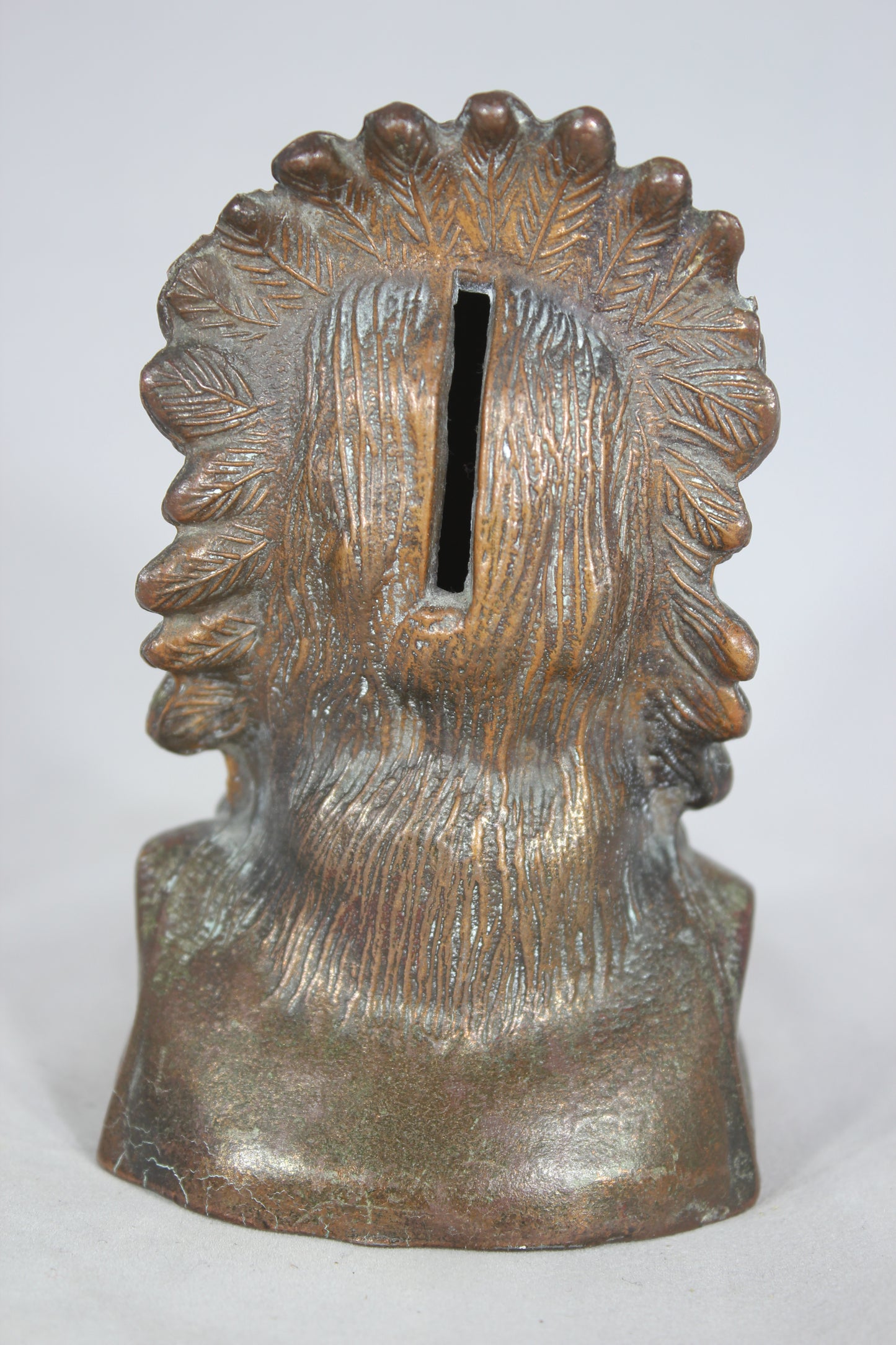 Bronzed Metal Native American Indian Chief Coin Bank