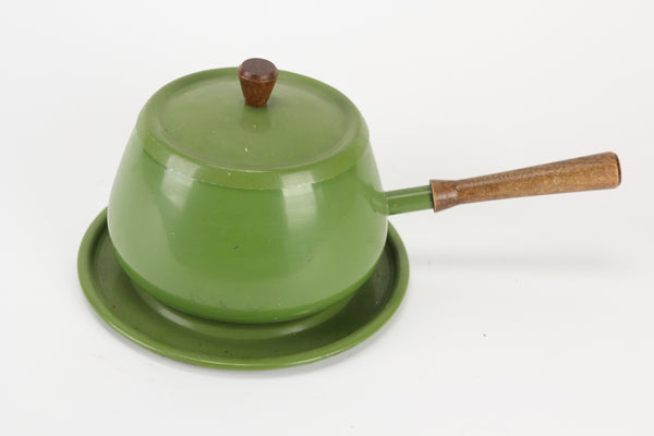 Mid-Century Green Aluminum Fondue Pot with Tray, Made in Japan