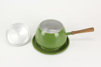 Mid-Century Green Aluminum Fondue Pot with Tray, Made in Japan