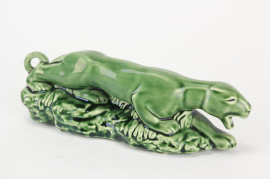 Mid-Century Porcelain Green Crawling Panther Statue Planter