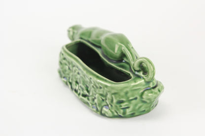 Mid-Century Porcelain Green Crawling Panther Statue Planter