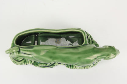 Mid-Century Porcelain Green Crawling Panther Statue Planter
