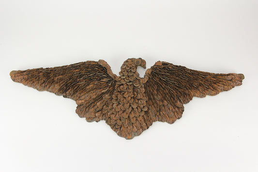 Folk Art Pine Cone and Acorn Wood Back American Eagle Wall Hanger, 26.5"