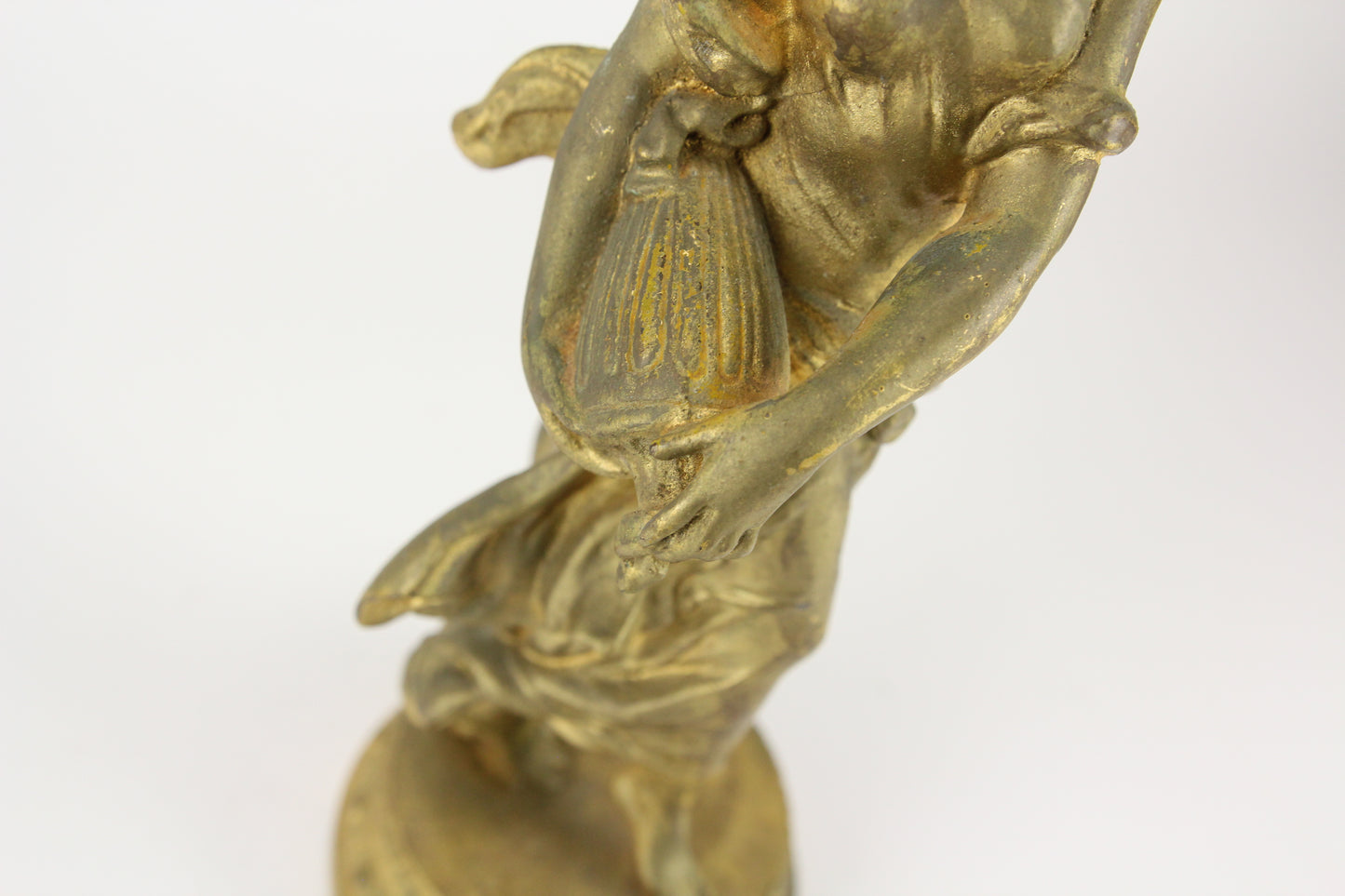 Antique Gold-Toned Pot Metal Clock Topper Statue of Goddess with an Ewer