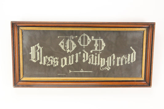 God Bless Our Daily Bread Victorian Needlepoint Cross Stitch in Wall Hanging Frame - 23.25 x 11"