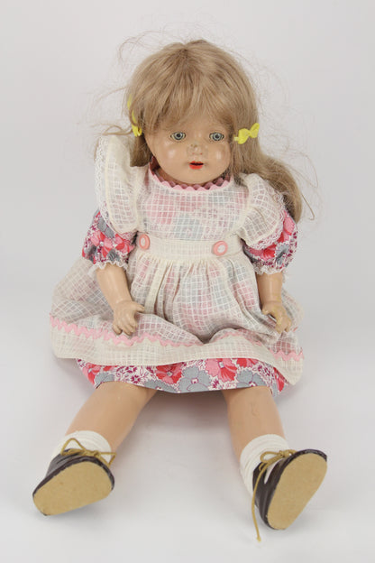 Composition Little Girl Baby Doll With Blonde Wig, Moving Blue Eyes, and Full Dress, 21"