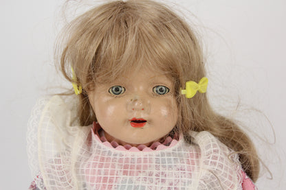 Composition Little Girl Baby Doll With Blonde Wig, Moving Blue Eyes, and Full Dress, 21"