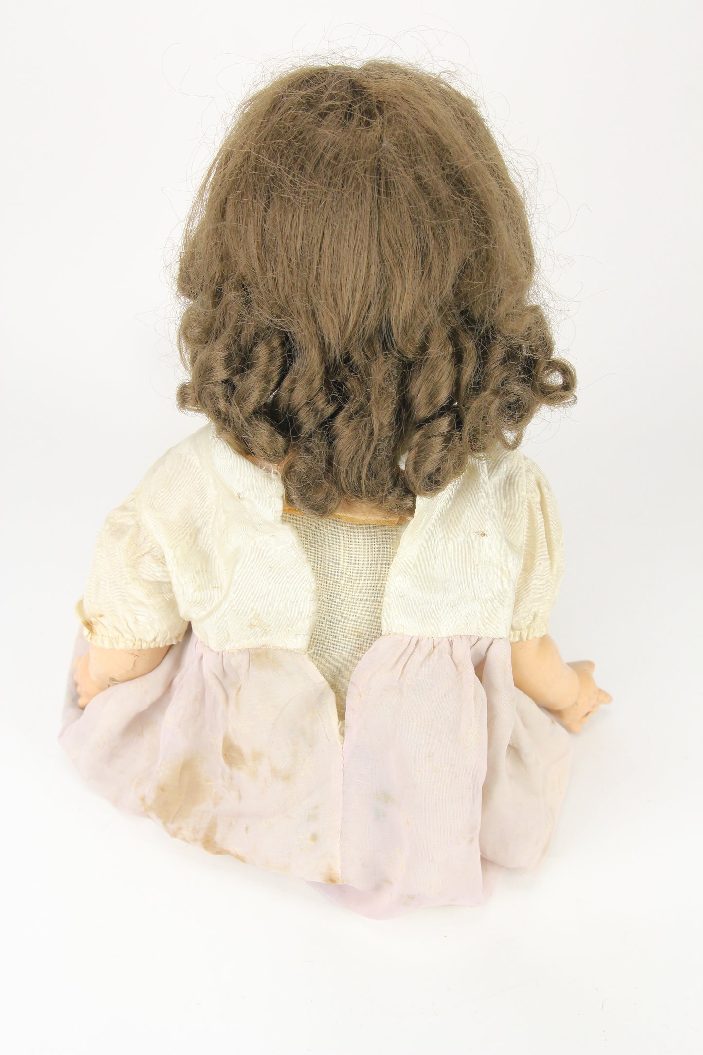 Composition Little Girl Baby Doll with Dress, Moving Blue Eyes, and Curly Brunette Wig, 23"