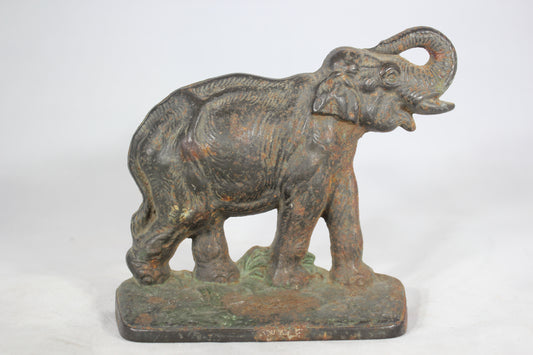 Cast Iron Elephant Bookend or Doorstop with Green Paint