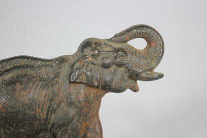 Cast Iron Elephant Bookend or Doorstop with Green Paint