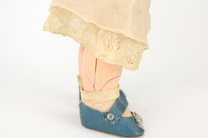 Cute Composition Baby Doll with Bonnet, Brown Eyes, and Blue Shoes, 12"