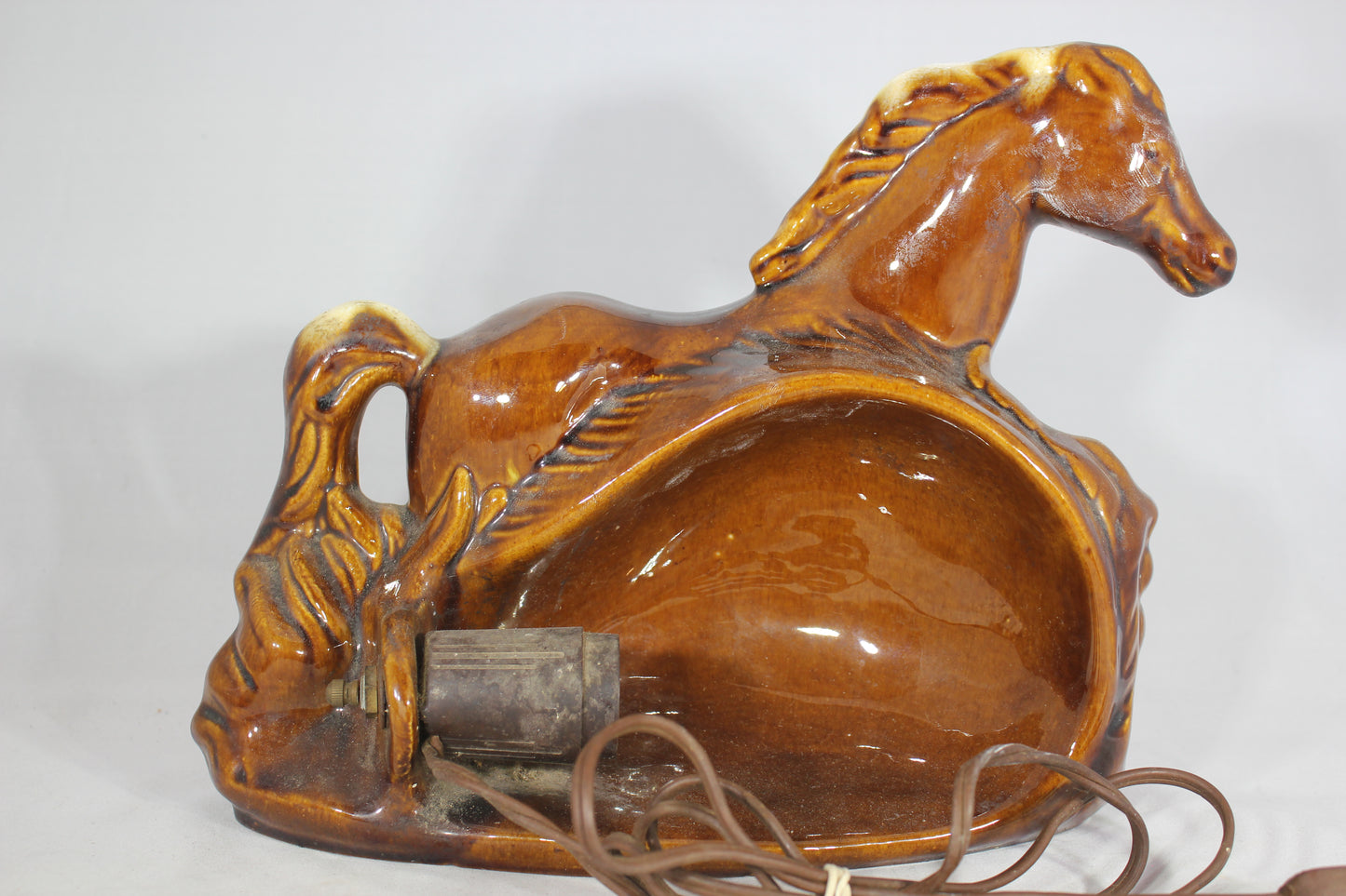 Mid-Century Galloping Horses Brown Ceramic TV Lamp