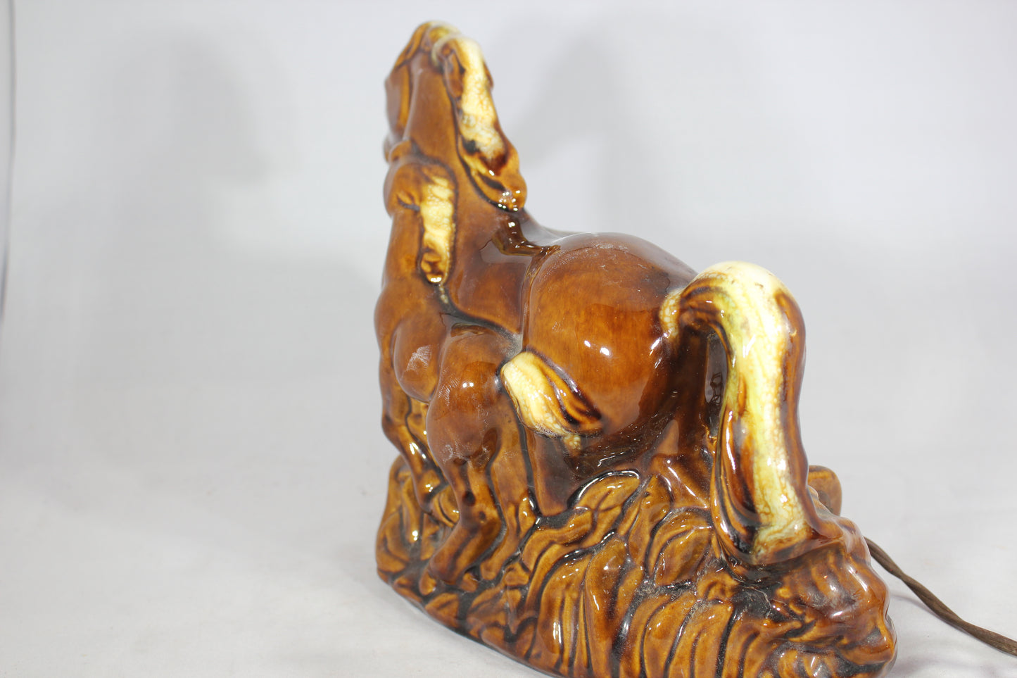 Mid-Century Galloping Horses Brown Ceramic TV Lamp