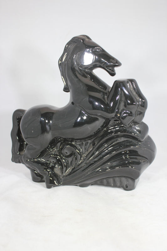Mid-Century Art Deco Rearing Horse Black Ceramic Planter