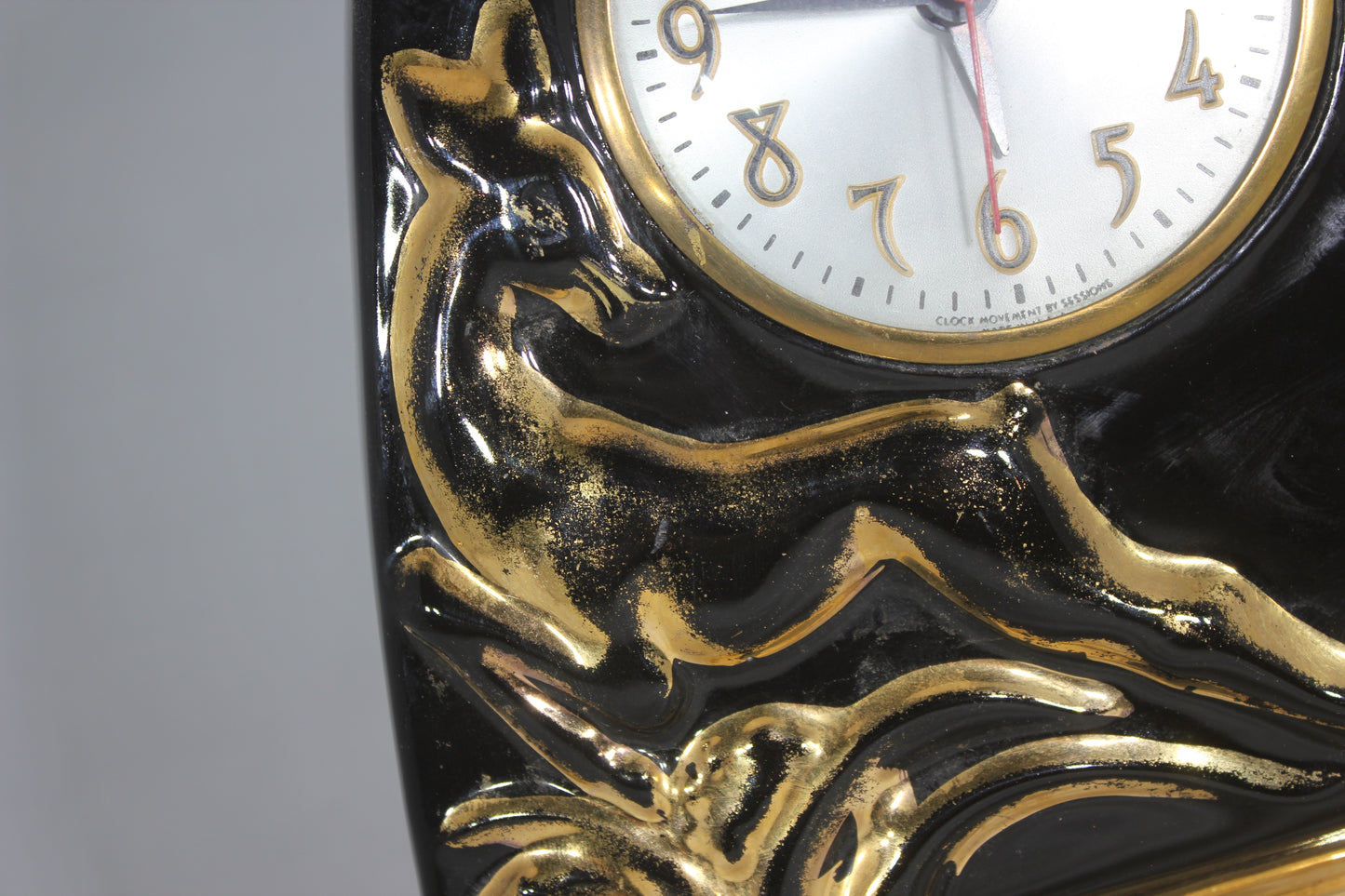 Mid-Century Art Deco Cermaic Lamp and Clock with Golden Deer
