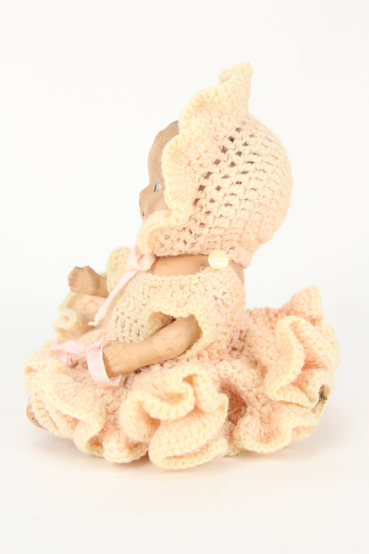 Small Composition Baby Girl Doll with Knit Dress and Bonnet, 6"