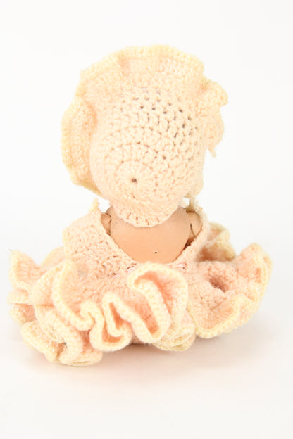 Small Composition Baby Girl Doll with Knit Dress and Bonnet, 6"