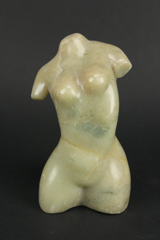 Carved Green Alabaster Stone Nude Woman Sculpture, Signed by Artist Edward Donawa, 1979