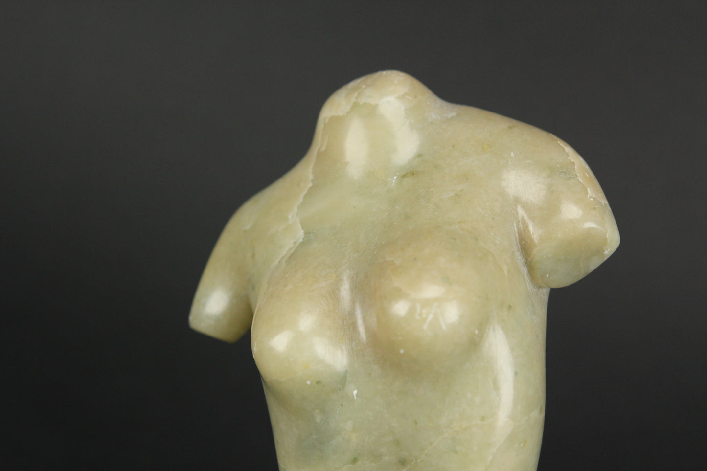 Carved Green Alabaster Stone Nude Woman Sculpture, Signed by Artist Edward Donawa, 1979