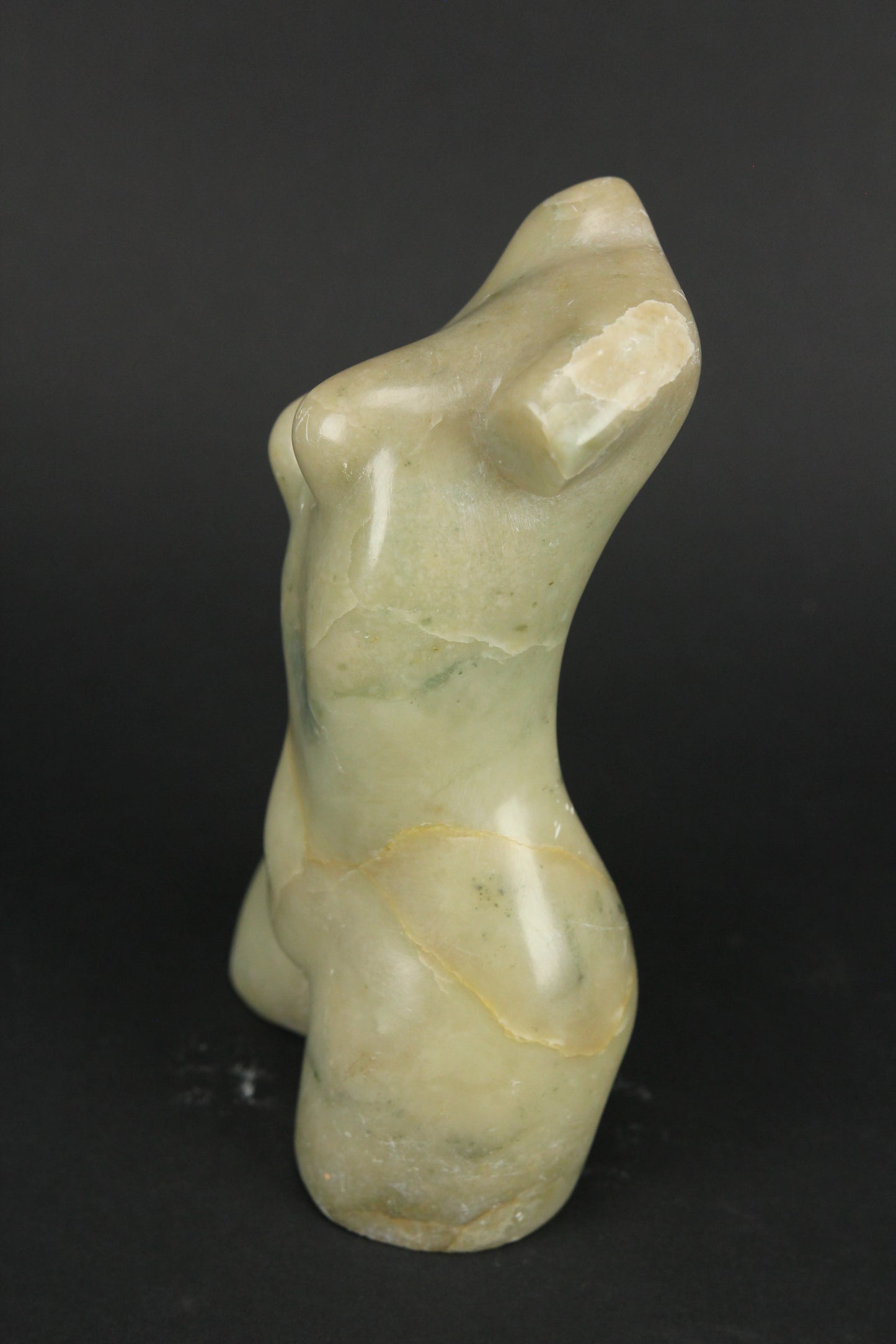 Carved Green Alabaster Stone Nude Woman Sculpture, Signed by Artist Edward Donawa, 1979