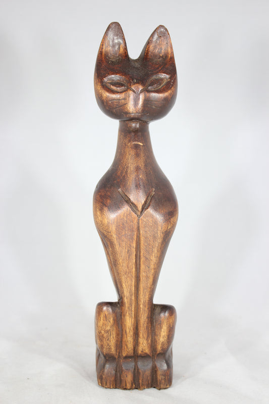 Mid-Century Teak Siamese Cat Statue, 10"