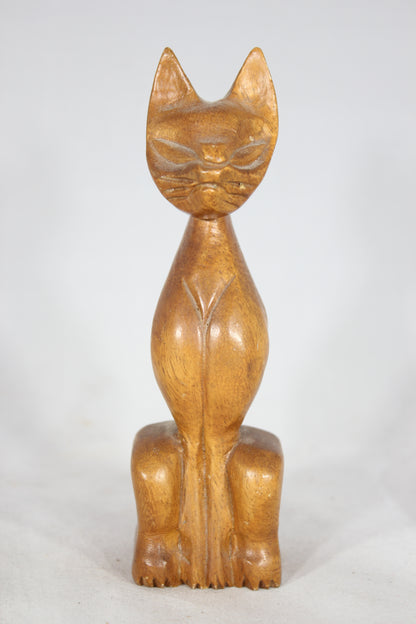 Mid-Century Teak Siamese Cat Statue, 6"