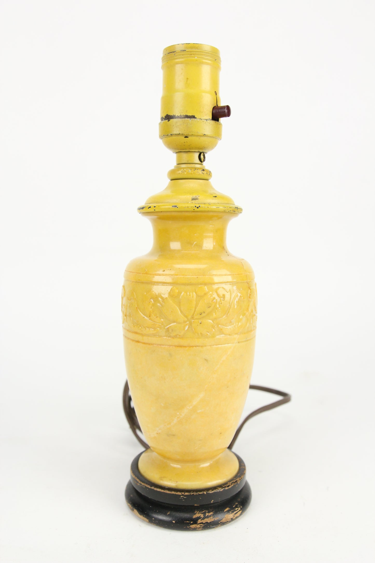 Yellow Alabaster Antique Table Lamp with Wood Base