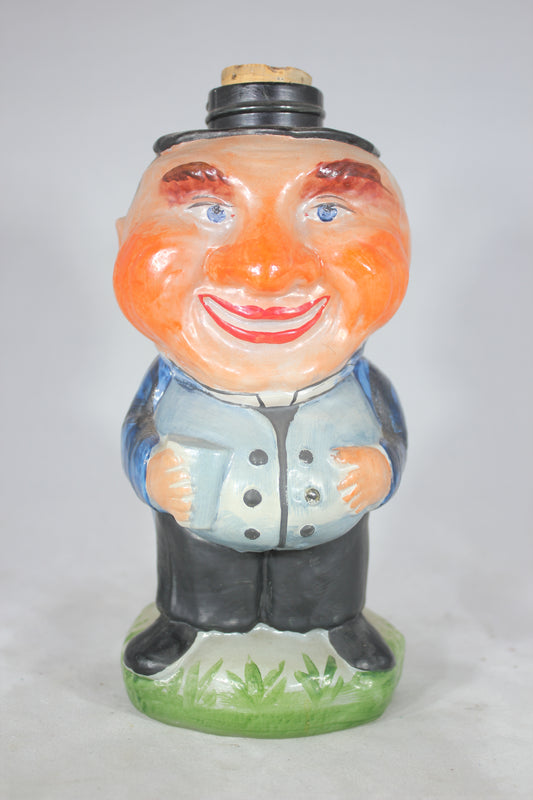 Hand Painted Glass Character Bottle with Jolly Man