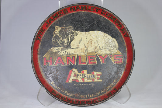 Hanley's Peerless Ale Bulldog Tin Litho Beer Tray, Providence, R.I., 12"