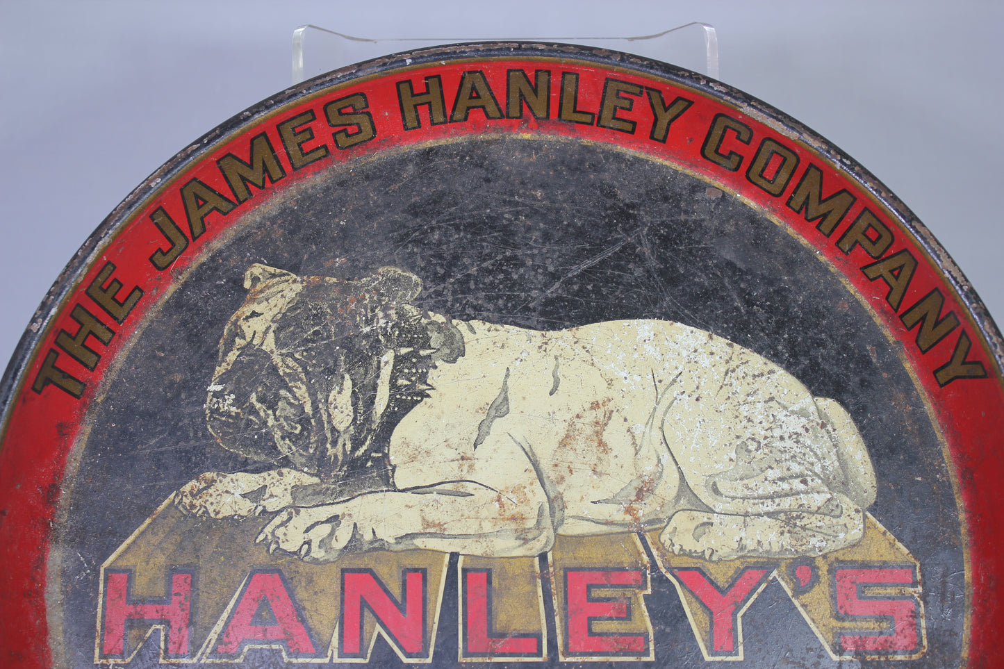 Hanley's Peerless Ale Bulldog Tin Litho Beer Tray, Providence, R.I., 12"