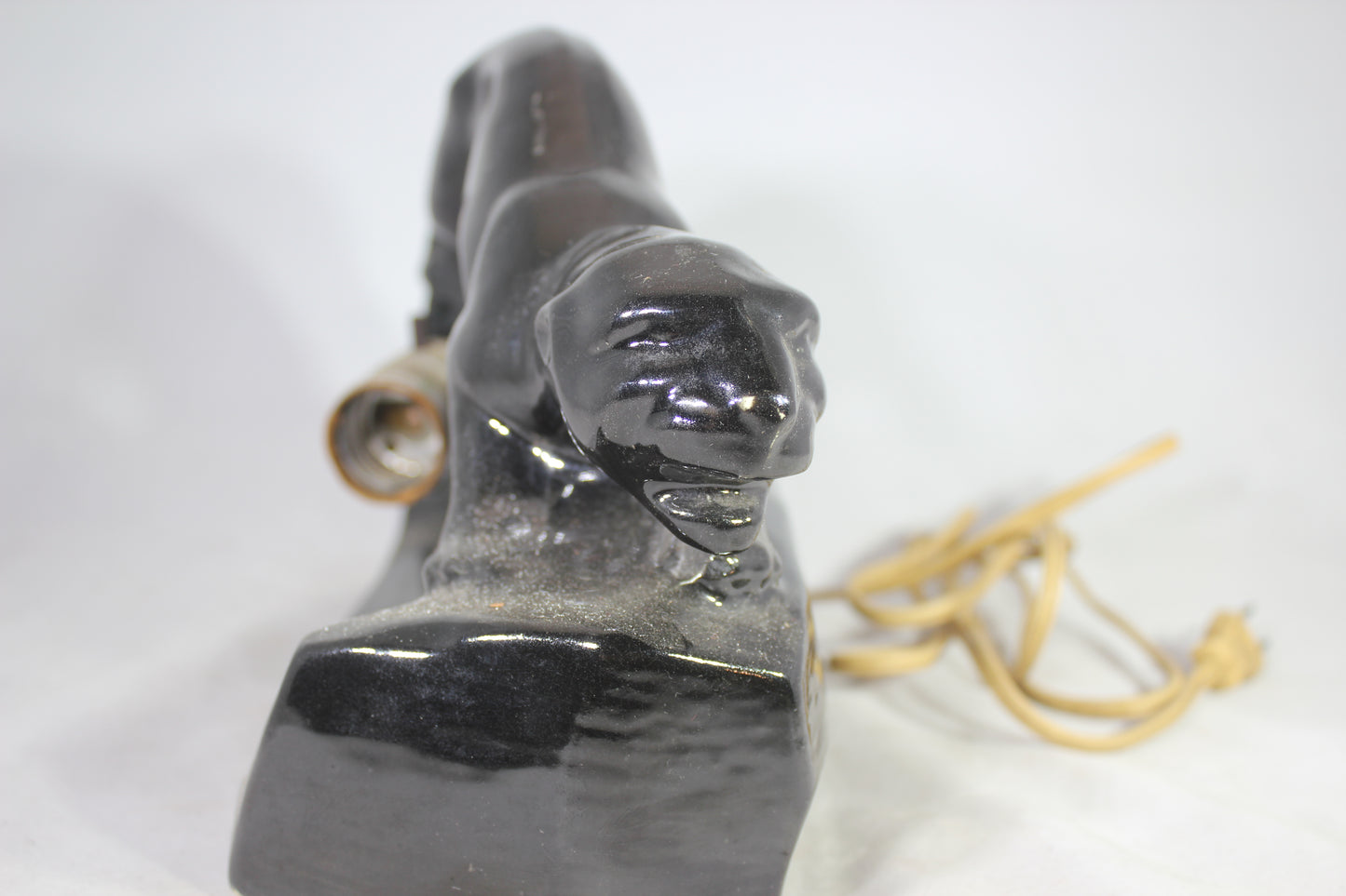 Mid-Century Black Panther Ceramic TV Lamp and Planter