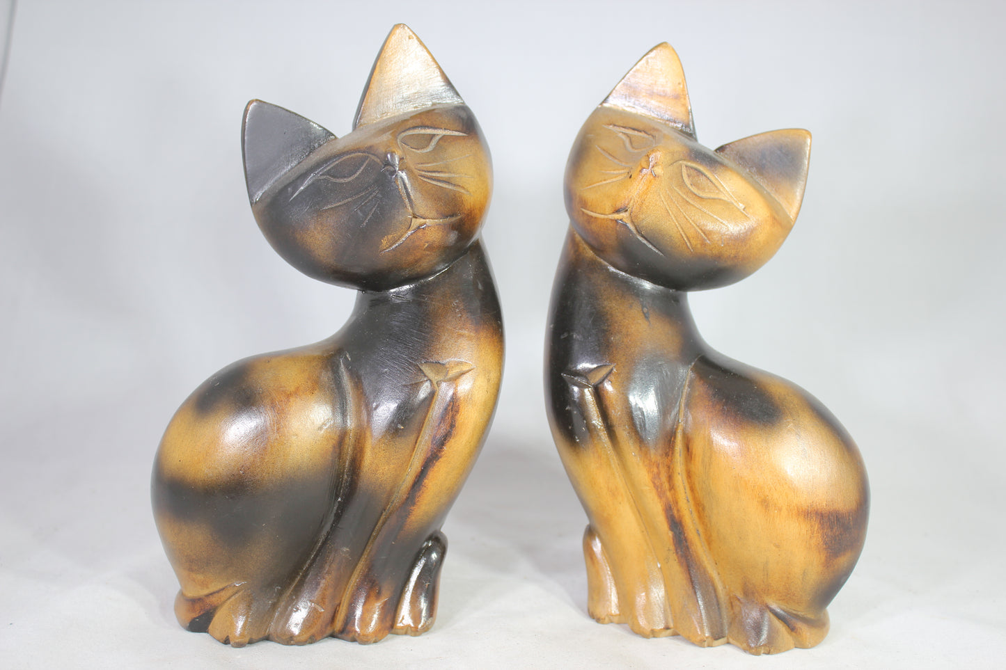 Pair of Mid-Century Teak Cat Statues, Made in Philippines