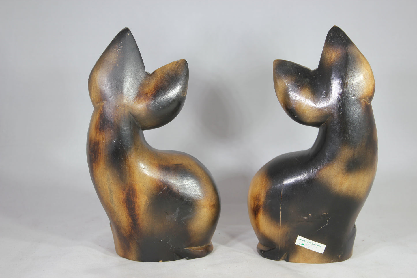 Pair of Mid-Century Teak Cat Statues, Made in Philippines