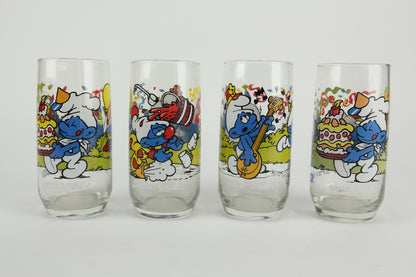 Officially Licensed Smurfs Collector's Glass Cups, by Peyo, Set of 4, 1983