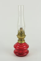 Ruby Red Glass Miniature Oil Kerosene Lamp with Chimney